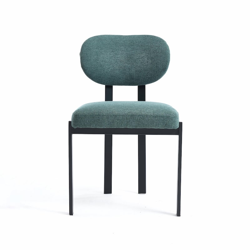 Mid-Century Upholstered Boucle Kitchen Dining Chairs with Black Metal Legs，Set of 2