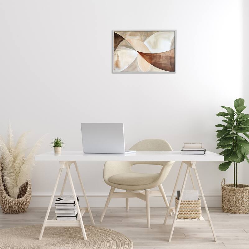 Stupell Curved Neutral Tones Abstraction Framed Giclee Art Design By LSR Creative Studio