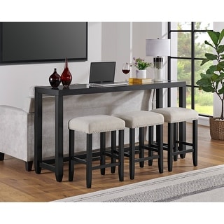 Cordero Wood Glass Top 72-Inch Wide Counter Height Console Bar Table and 3 Stools Set