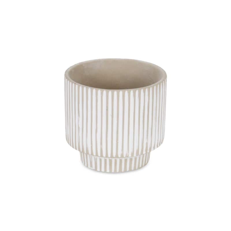 Triani Round Lined Pattern Band Pattern Ceramic Pot - Gray