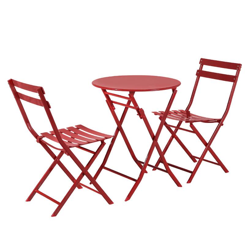 Patio Foldable Table Chairs Set with 2 Chairs & Round Table, Set of 3