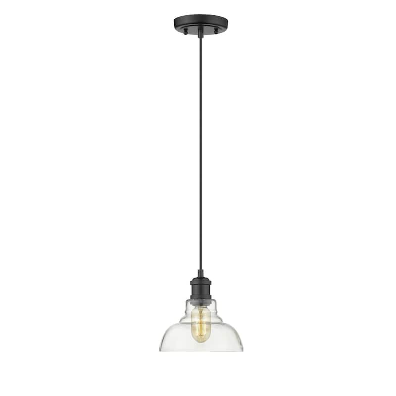 Yep by Golden Lighting Carver 1-light Pendant in Matte Black and Clear Glass