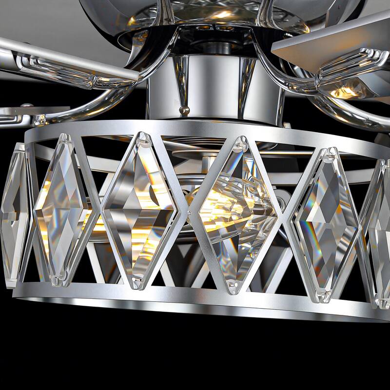 52" Flush Mount 5-Blade Modern Crystal Indoor Ceiling Fan with Light Kit and Remote