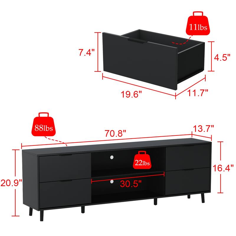 High-Gloss Electric Fireplace TV Stand LED Color ModesRemote Control