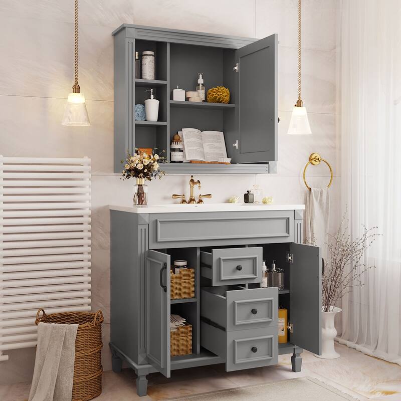 Roomfitters 36" Vanity with Sink and Mirror, Cabinet with 2 Doors and 2 Drawers, Royal Blue Modern Storage Set