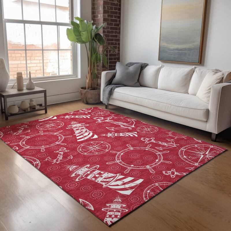 Premium Washable Super Soft Coastal Lighthouse Mayfield Rug - Red - 2' 6" x 3' 10" - Rectangle