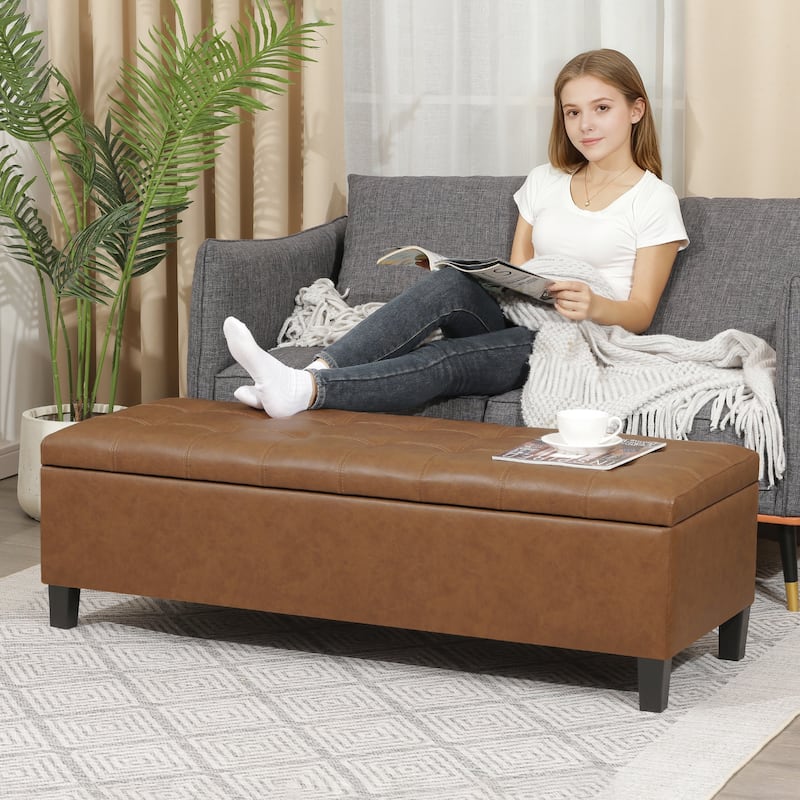 Adeco 50" Bonded Leather Storage Ottoman Bench