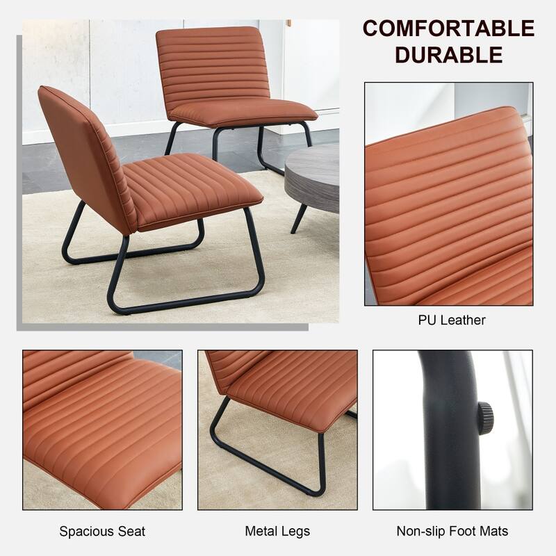 22 in.W Armless Sofa Chair with PU Backrest Paired with Metal Legs