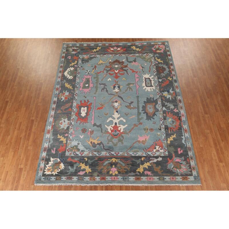 Floral Oushak Indian Area Rug Handmade Wool Carpet - 9'3"x 11'11"