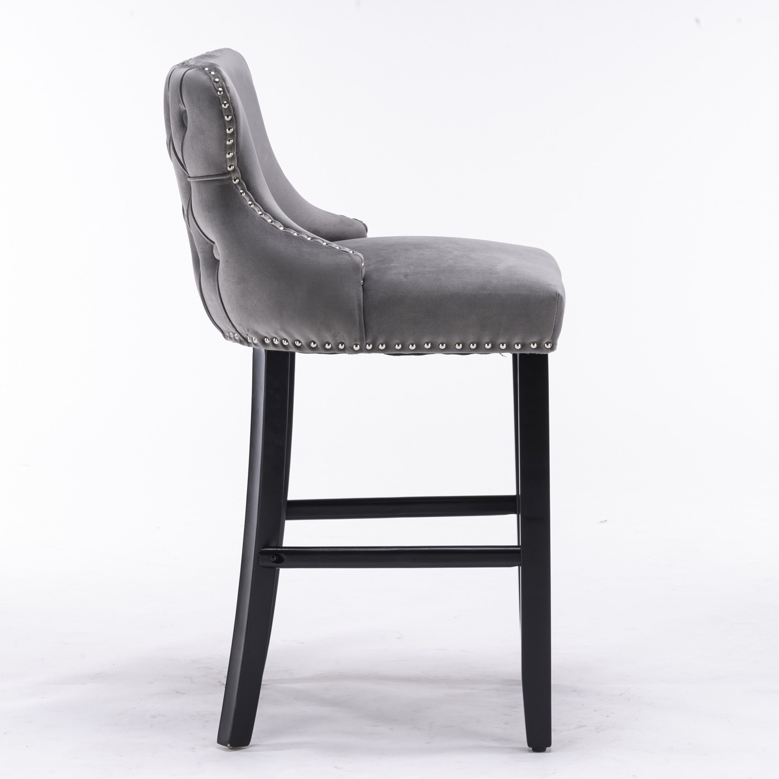 Furniture,Contemporary Velvet Upholstered Wing-Back Barstools with Button Tufted Decoration and Wooden Legs