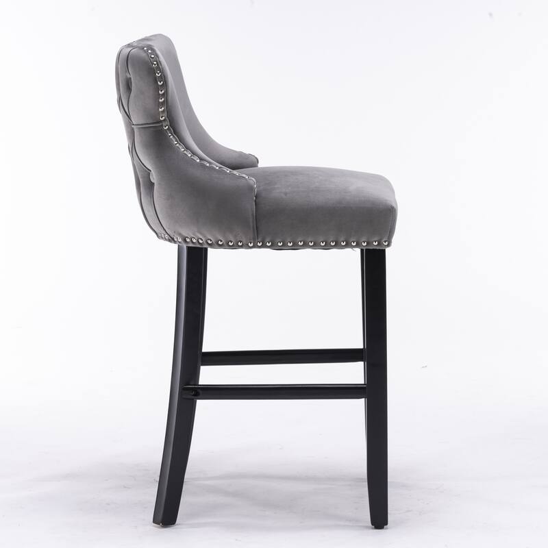 Upholstered Wing-Back Barstools Set of 2/4, Leisure Bar Chairs with Button Tufted Decoration, Wooden Legs and Nailhead Trim