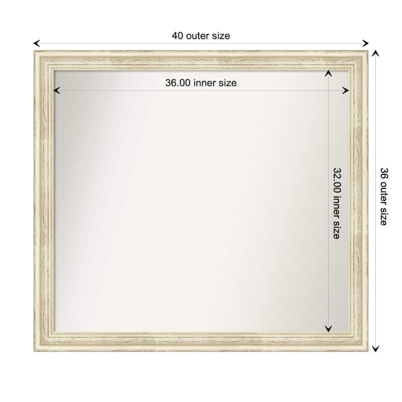 Country White Wash Framed Non-Beveled Custom Wall Mirror, Bathroom Vanity Mirror - Outer Size: 40.5 x 36.5