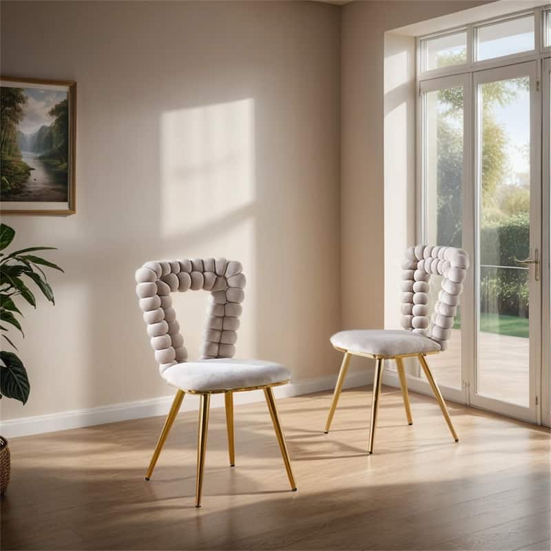 Modern Chair w/Iron Tube Legs,Soft Cushions &Comfortable Backrest,2PCS - White+Gold