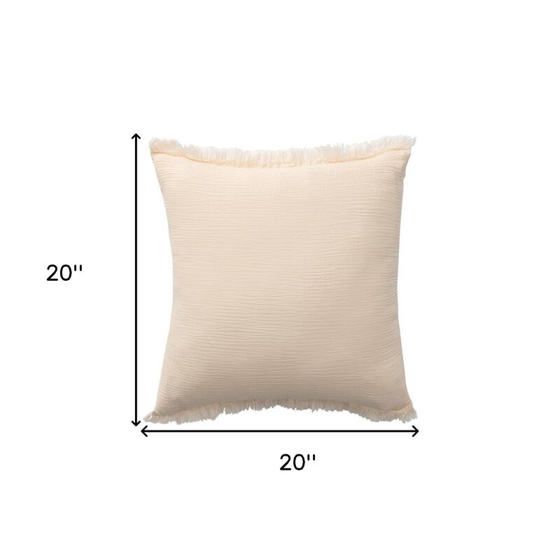 HomeRoots 20" X 20" Orange Striped Cotton Zippered Down Pillow With Fringe