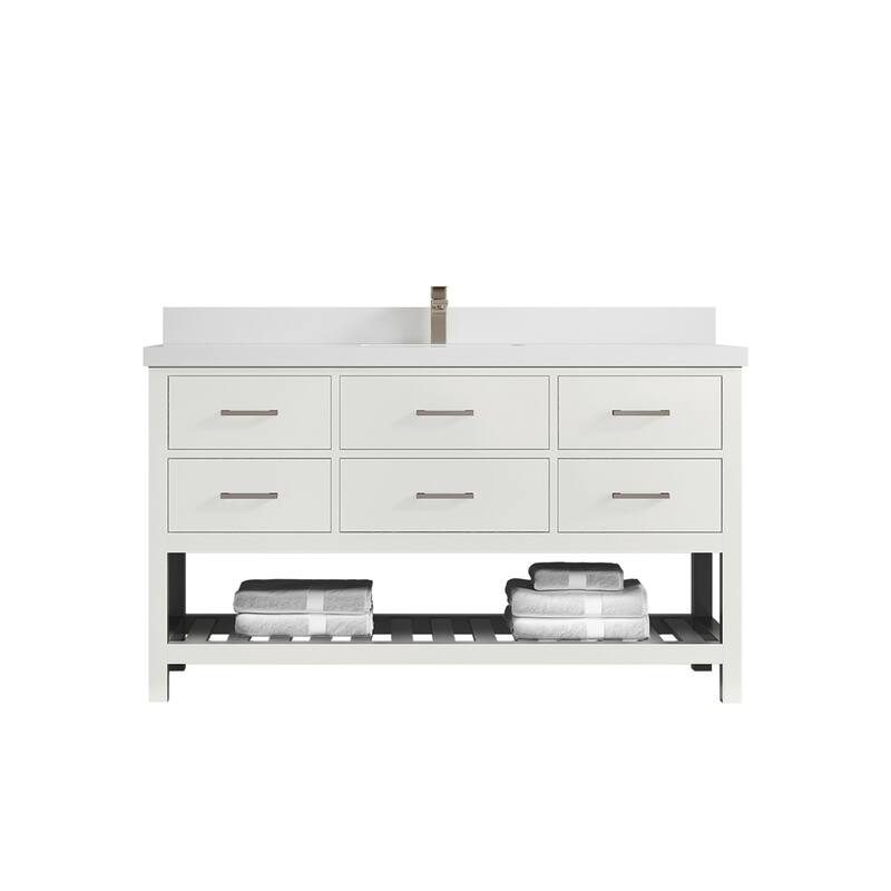 Willow Collections 60 in. W x 22 in. D Parker Single Sink Bathroom Vanity with Countertop - 2" White Quartz - White