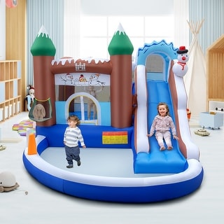 Costway 6-in-1 Winter Theme Snowman Inflatable Castle Kids Bounce - Multi-colored - See Details