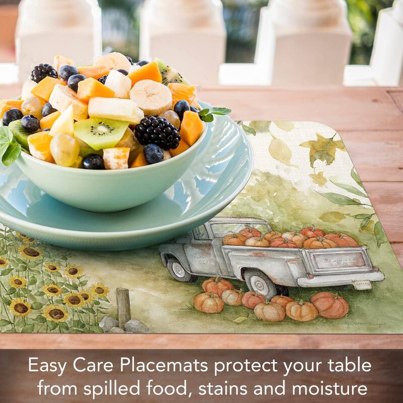 CounterArt Pumpkin Farm Reversible Easy Care Flexible Plastic Placemat, 4 Pack, Made in The USA
