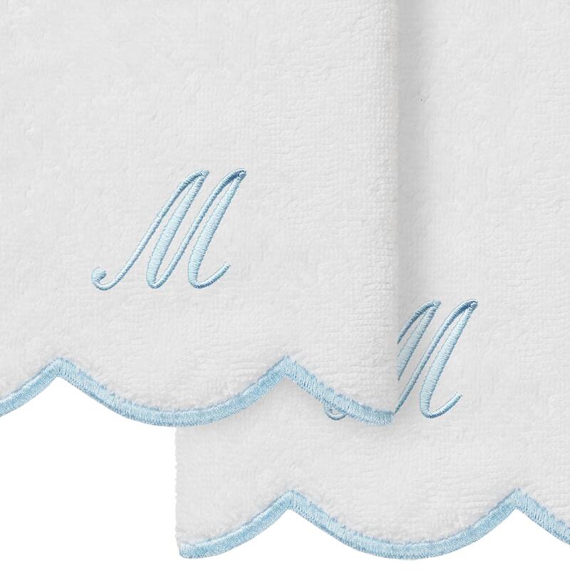 Authentic Hotel and Spa 100% Turkish Cotton Blue ADORNIA Scallop Personalized 2 Piece Fingertip Towel Set - 2 Fingertip Towels