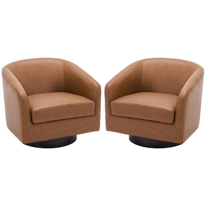 Faux Leather Wide Seat Swivel Barrel Chair