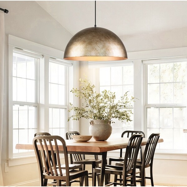Rennnsan 1 Light Industrial Distressed Silver Gold Leaf Bowl shape Oversized Dome Pendant Light for Kitchen Island Size 19.6 W x 11.8 H Antique 1043852