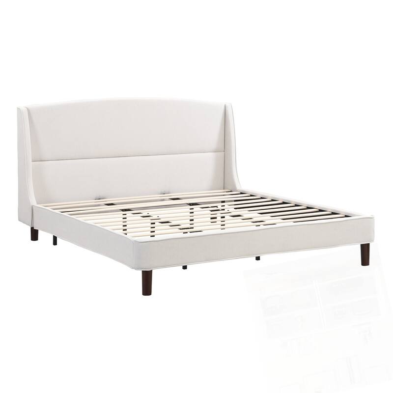King Size Bed Frame Upholstered Platform Bed with Wingback Headboard
