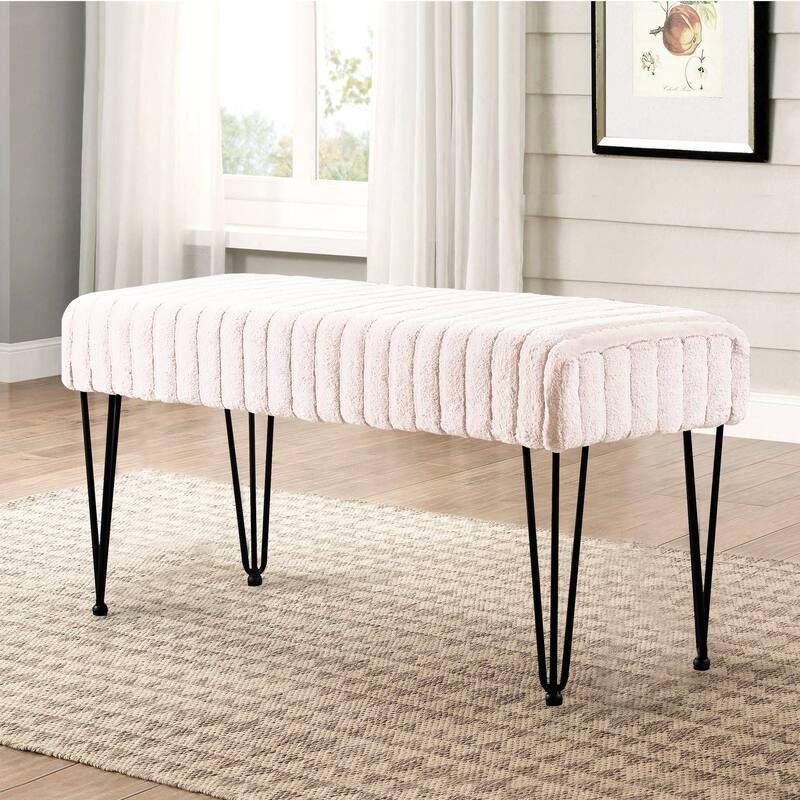 Serenta SuperMink Fauxfur Ottoman Bench - 46" x 16" x 22" - Antique White