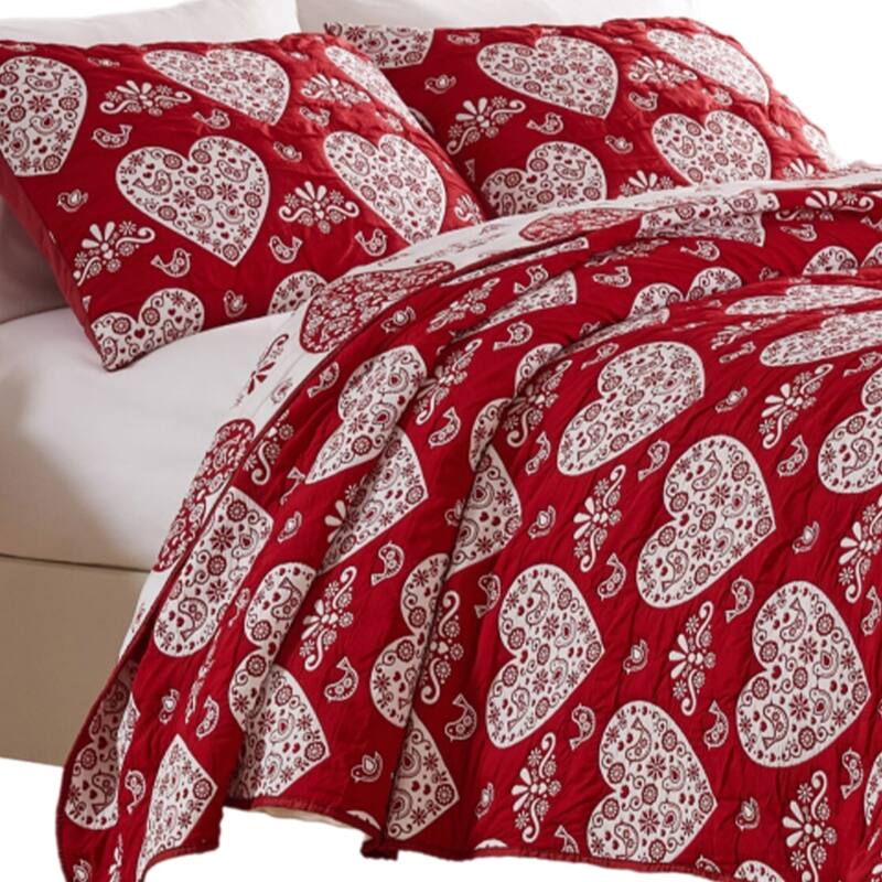 Liv 3pc King Size Coverlet Set, Woven Jacquard Matelasse, Red, White