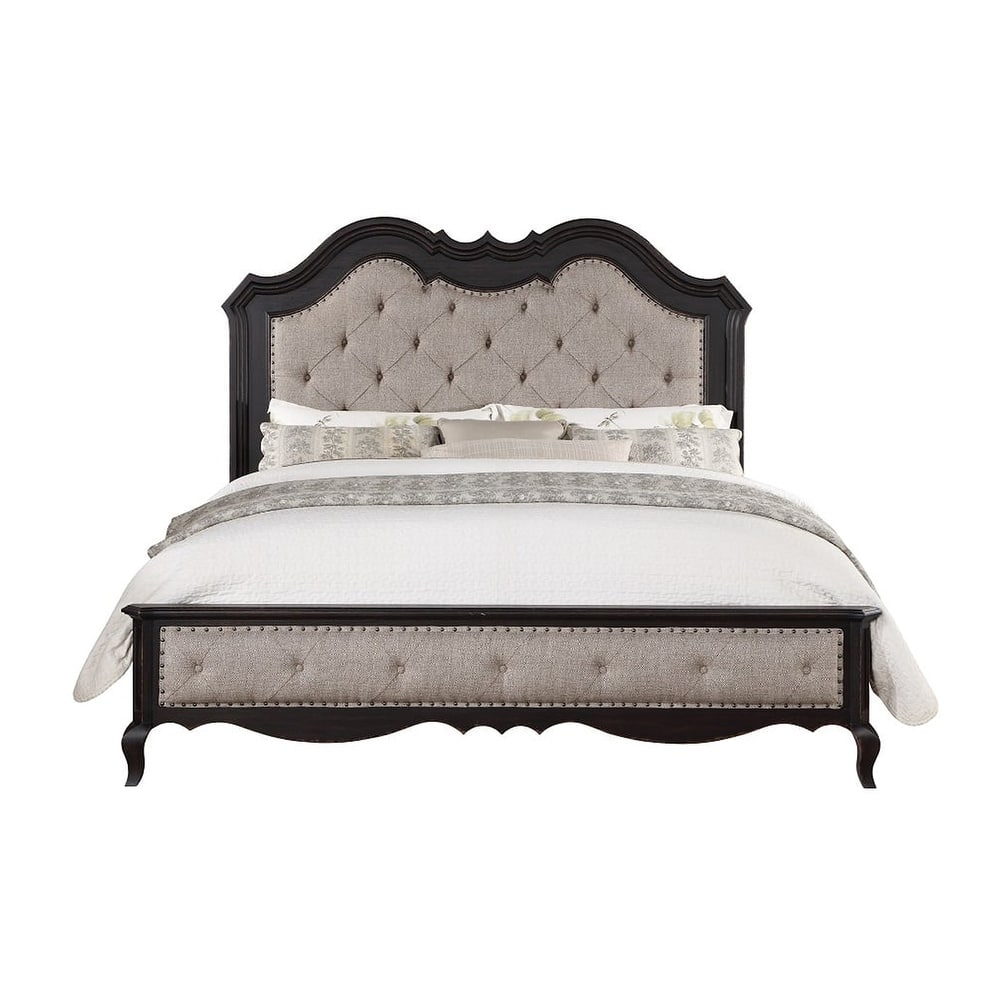 Upholstered Bed in Beige and Antique Black