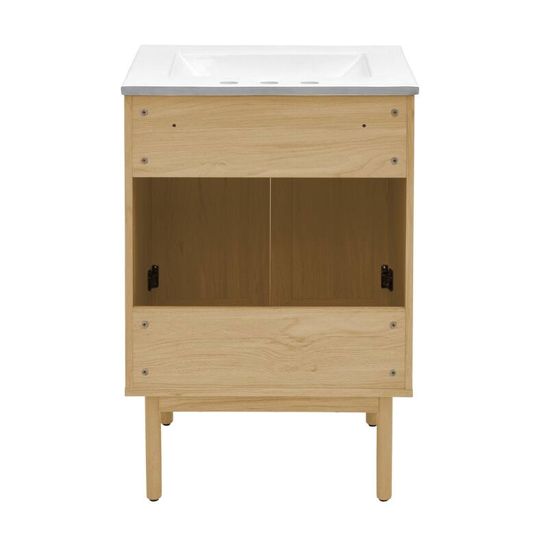 Classe 24 In. Natual Oak Bathroom Vanity With White, 3-Hole Ceramic Sink Top