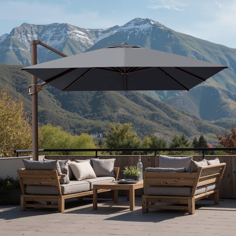 10x12.5 FT Outdoor Patio Cantilever Umbrella 360 Degree Rotation - Dark Grey