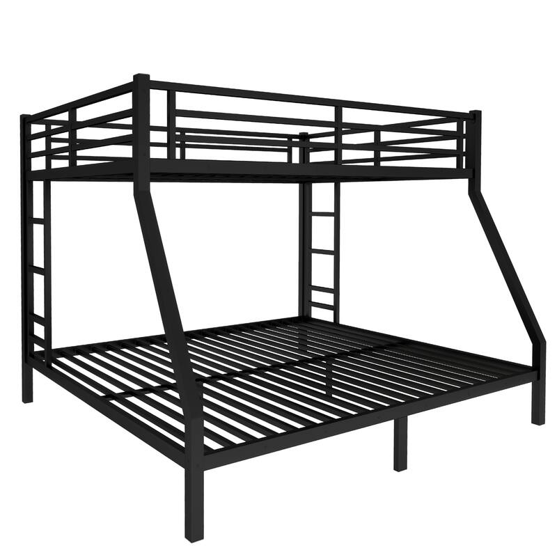 Queen Over King Metal Bunk Bed with Dual Ladders, Underbed Storage, and Noise-Free Design, Heavy-Duty Frame