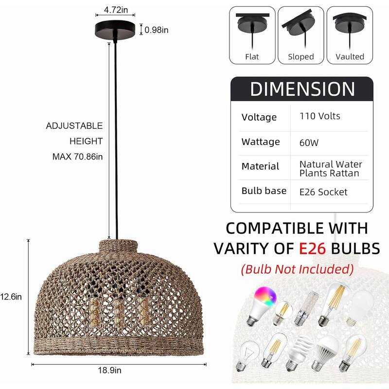 18.9in rattan hallway light brown pendant lights rattan, seagrass, bamboo chandelier light