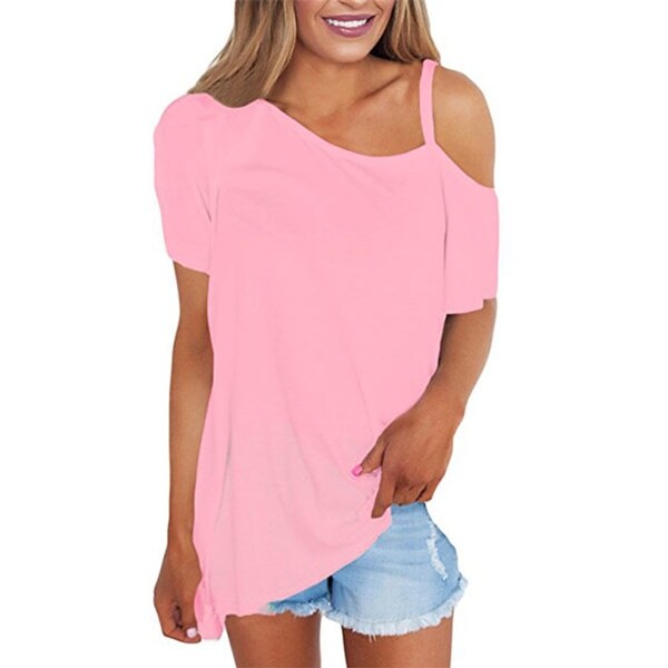 Women's Cold Shoulder Short Sleeve Shirts Asymmetrical Hem Loose Fit Tunic Tops