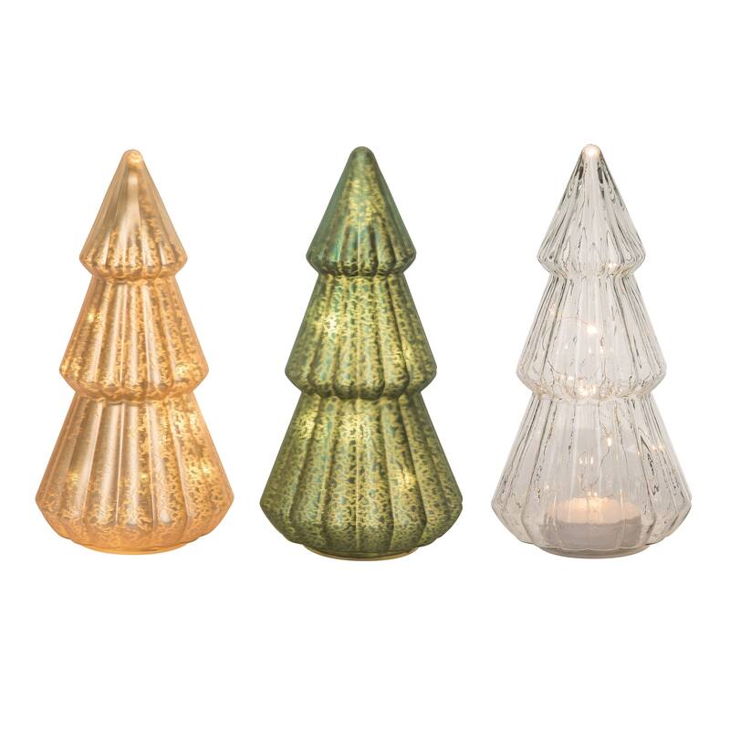 Transpac Glass Light Up Tree Set of 3 Christmas Home Decorations