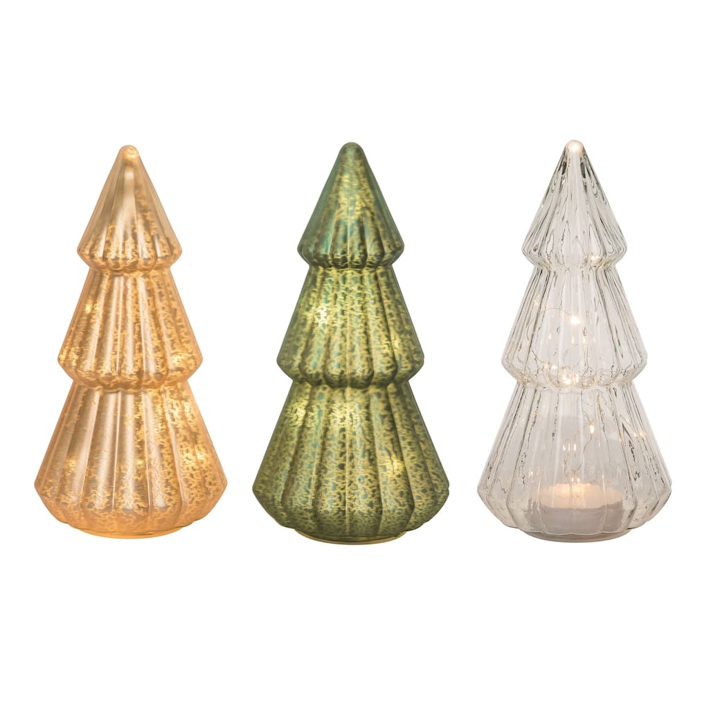 Transpac Glass Light Up Tree Set of 3 Christmas Home Decorations