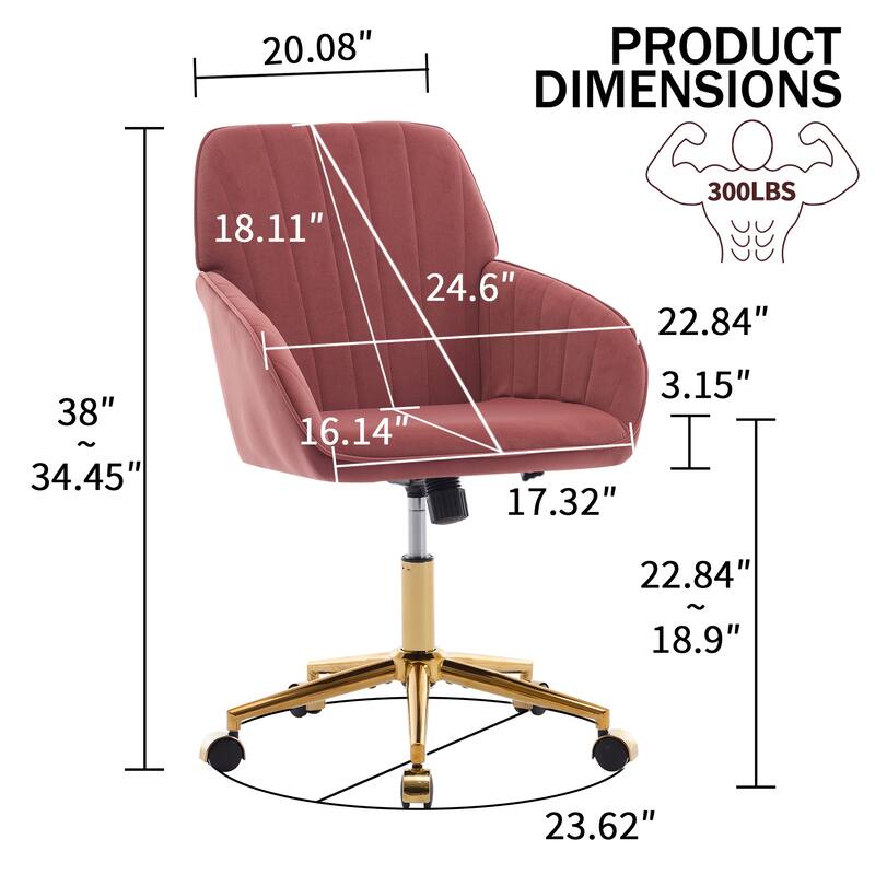 Velvet Office Chair with Golden Base, Ergonomic Backrest, Memory Foam Cushion, and Adjustable Seat for Home or Bedroom