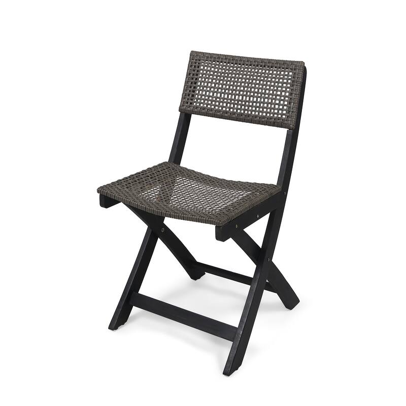 Roomfitters Set of 2 Foldable Wicker Bistro Chairs, Acacia Wood Frame with Traditional Caning, Grey + Brown