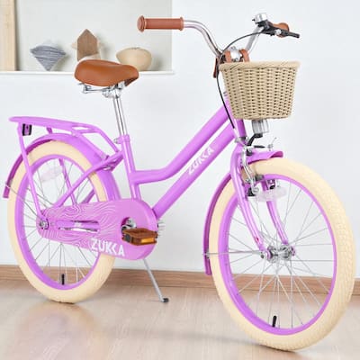 20 Inch Girls Bike with Basket, Single Speed Steel Frame, Front V-Brake & Rear Coaster Brake, Ages 7-10