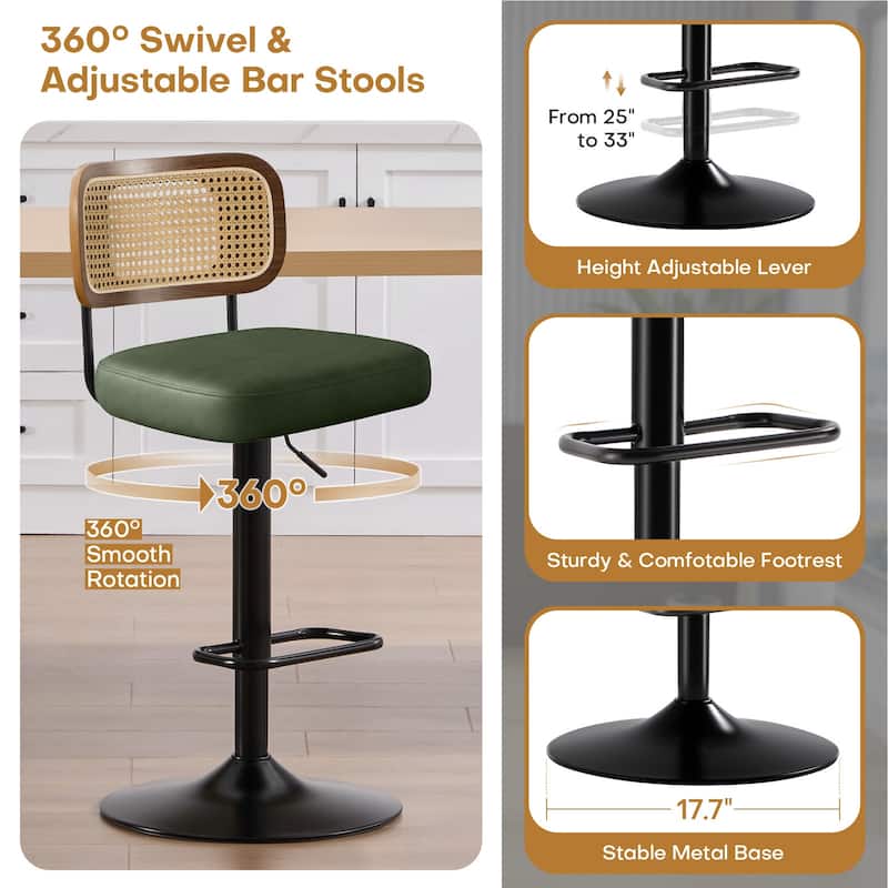 Adjustable Height Swivel Bar Stools with Back and Footrest - 17.7"W x 15.75"D x 35"-42.9"H