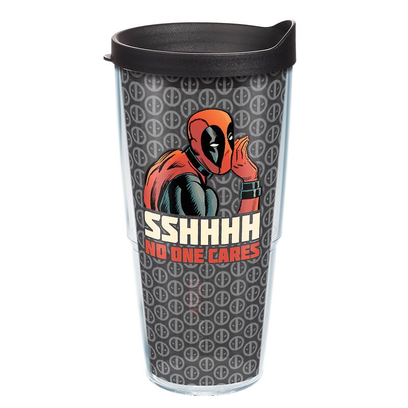 Tervis Marvel Deadpool Shhh No One Cares Made in USA Double Walled Insulated Travel Tumbler, Classic - 24oz