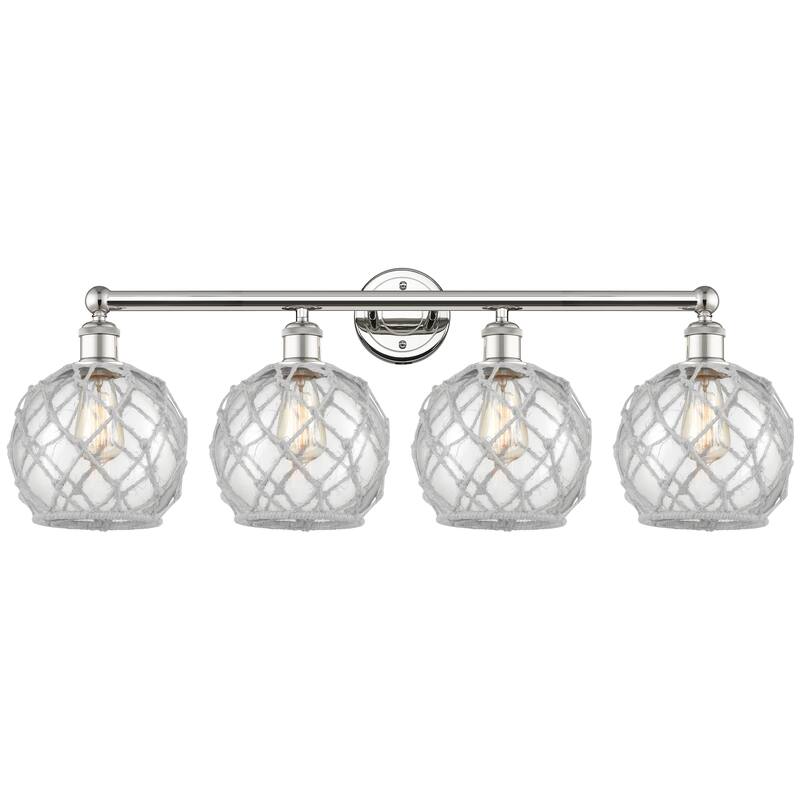 Innovations Lighting Endless Possibilities Edison - Farmhouse Rope - 4 Light 35" Bath Vanity Light - Clear Glass with White Rope/Polished Nickel