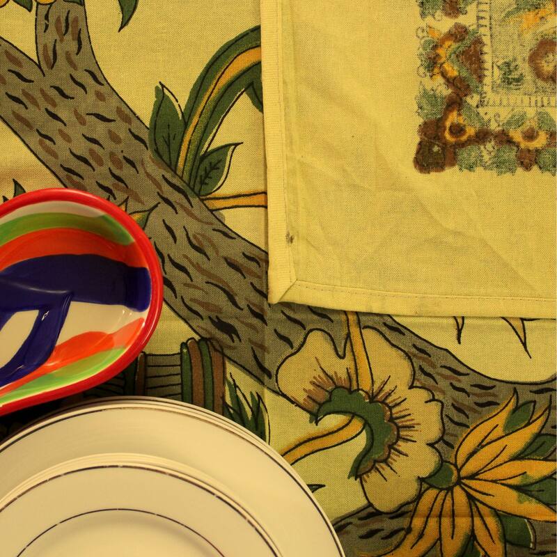 Vibrant Cotton Floral Tree Of Life Tablecloth Collection