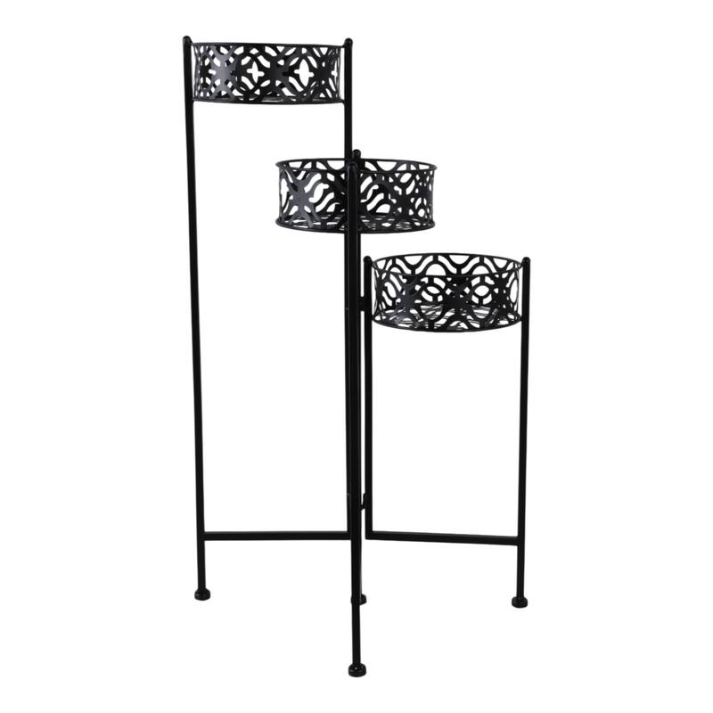 Metal Iron Plant Stand Intricate Frame Garden Decor - 29" Black - 16" x 8.25" x 29"