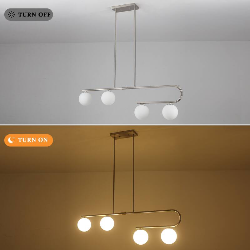 4-Light Modern Hanging Island Linear Chandelier Lighting Fixture with Glass Shade for Kitchen Foyer Dining Room