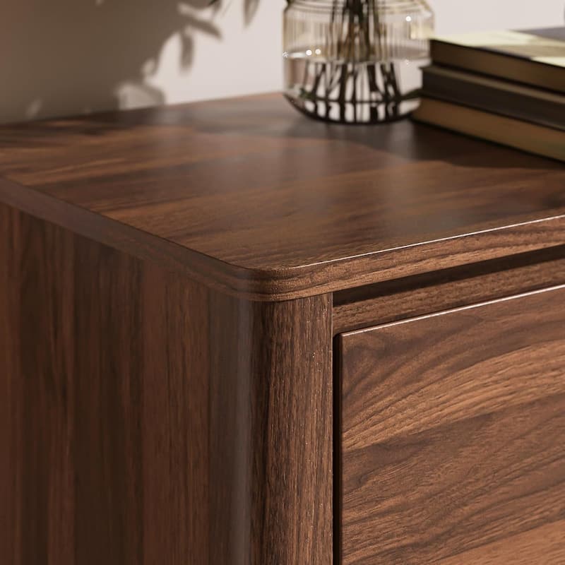 FURNIWAY Walnut Drawer Tall Dresser, Modern Chest with Hidden Handles, Storage Organizer