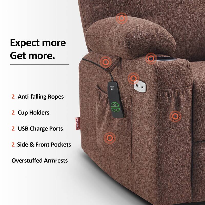 MCombo Large Power Lift Recliner Chair with Massage, Cup Holders, Extended Footrest, Fabric 7516