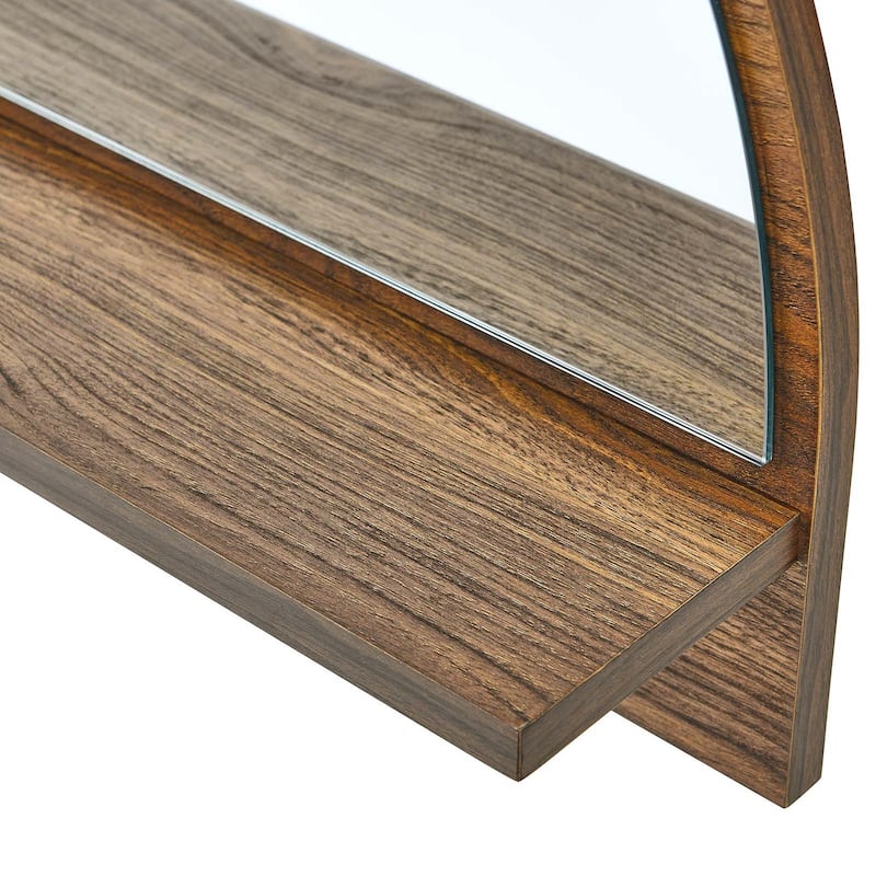 Rancho Modern Walnut Arched Wall Mirror with Shelf and Hooks