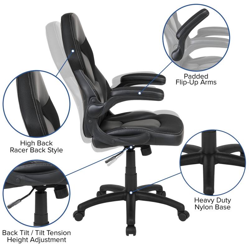 High Back Racing Style Ergonomic Gaming Chair with Flip-Up Arms