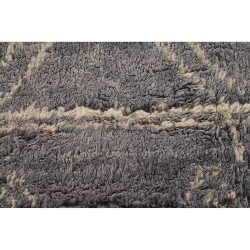 Grey Trellis Moroccan Style Large Rug Hand-Knotted Wool Carpet - 9'11" x 14'7"