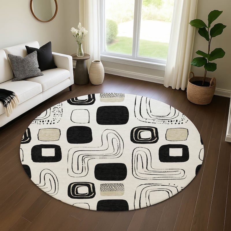 Premium Washable Super Soft Contemporary Elements Mayfield Rug - Ivory - 8' x 8'